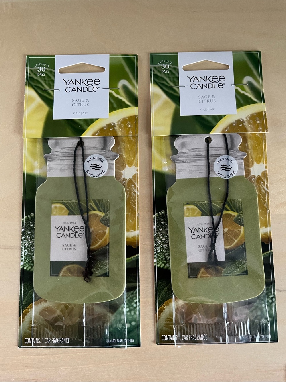 Three Yankee Candle Sage & Citrus Car Jar Hanging Air Fresheners